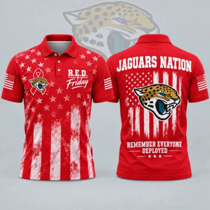 Jacksonville Jaguars | Premium NFL R.E.D. Friday American Heritage Distressed Flag Ribbon Tribute All Over Print Short Sleeve Polo Shirt NDN