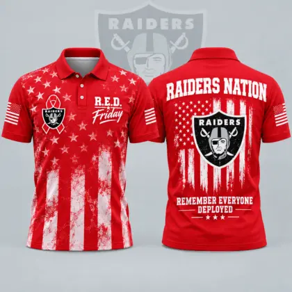 Las Vegas Raiders | Premium NFL R.E.D. Friday American Heritage Distressed Flag Ribbon Tribute All Over Print Short Sleeve Polo Shirt NDN