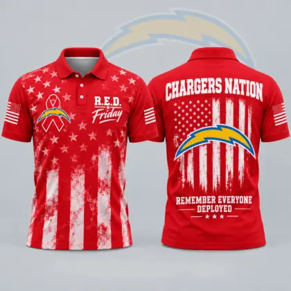 Los Angeles Chargers | Premium NFL R.E.D. Friday American Heritage Distressed Flag Ribbon Tribute All Over Print Short Sleeve Polo Shirt NDN