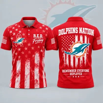 Miami Dolphins | Premium NFL R.E.D. Friday American Heritage Distressed Flag Ribbon Tribute All Over Print Short Sleeve Polo Shirt NDN