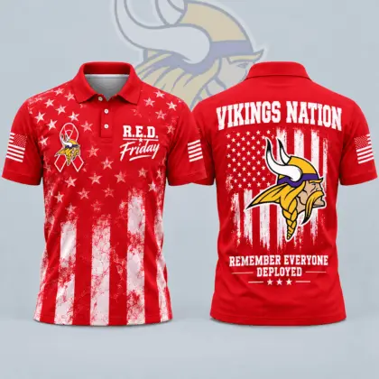 Minnesota Vikings | Premium NFL R.E.D. Friday American Heritage Distressed Flag Ribbon Tribute All Over Print Short Sleeve Polo Shirt NDN