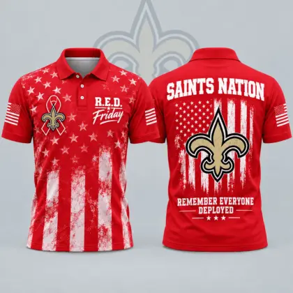 New Orleans Saints | Premium NFL R.E.D. Friday American Heritage Distressed Flag Ribbon Tribute All Over Print Short Sleeve Polo Shirt NDN