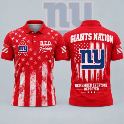 New York Giants | Premium NFL R.E.D. Friday American Heritage Distressed Flag Ribbon Tribute All Over Print Short Sleeve Polo Shirt NDN