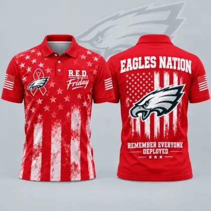 Philadelphia Eagles | Premium NFL R.E.D. Friday American Heritage Distressed Flag Ribbon Tribute All Over Print Short Sleeve Polo Shirt NDN