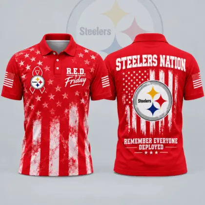 Pittsburgh Steelers | Premium NFL R.E.D. Friday American Heritage Distressed Flag Ribbon Tribute All Over Print Short Sleeve Polo Shirt NDN