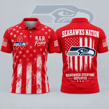 Seattle Seahawks | Premium NFL R.E.D. Friday American Heritage Distressed Flag Ribbon Tribute All Over Print Short Sleeve Polo Shirt NDN