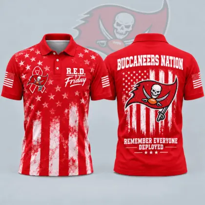 Tampa Bay Buccaneers | Premium NFL R.E.D. Friday American Heritage Distressed Flag Ribbon Tribute All Over Print Short Sleeve Polo Shirt NDN