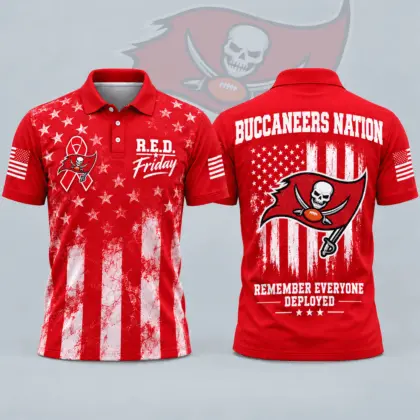 Tampa Bay Buccaneers | Premium NFL R.E.D. Friday American Heritage Distressed Flag Ribbon Tribute All Over Print Short Sleeve Polo Shirt NDN