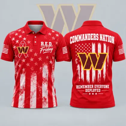Washington Commanders | Premium NFL R.E.D. Friday American Heritage Distressed Flag Ribbon Tribute All Over Print Short Sleeve Polo Shirt NDN