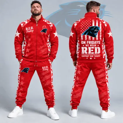 Carolina Panthers | Premium NFL R.E.D. Friday Military Camo Stars and Stripes Full Zip Jacket & Jogger Pants Set NDN