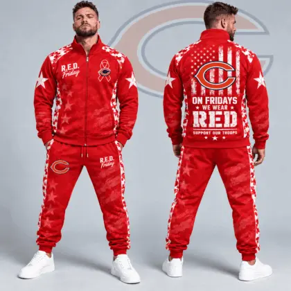 Chicago Bears | Premium NFL R.E.D. Friday Military Camo Stars and Stripes Full Zip Jacket & Jogger Pants Set NDN
