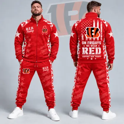 Cincinnati Bengals | Premium NFL R.E.D. Friday Military Camo Stars and Stripes Full Zip Jacket & Jogger Pants Set NDN