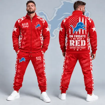 Detroit Lions | Premium NFL R.E.D. Friday Military Camo Stars and Stripes Full Zip Jacket & Jogger Pants Set NDN
