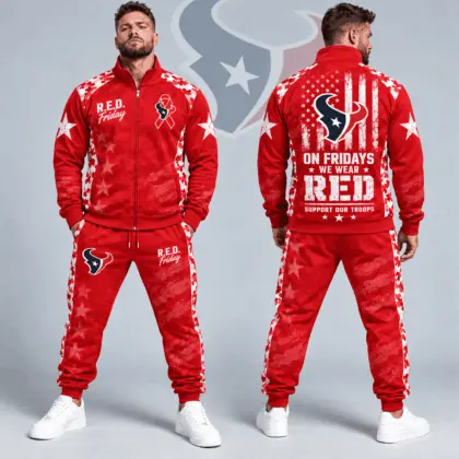 Houston Texans | Premium NFL R.E.D. Friday Military Camo Stars and Stripes Full Zip Jacket & Jogger Pants Set NDN