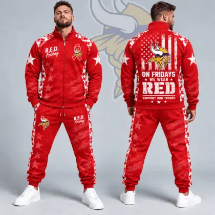 Minnesota Vikings | Premium NFL R.E.D. Friday Military Camo Stars and Stripes Full Zip Jacket & Jogger Pants Set NDN