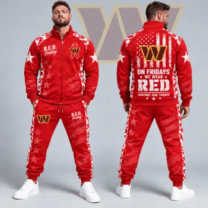 Washington Commanders | Premium NFL R.E.D. Friday Military Camo Stars and Stripes Full Zip Jacket & Jogger Pants Set NDN