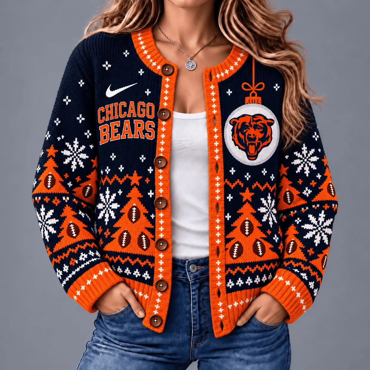 Chicago Bears | Premium NFL Game Day Winter Wonderland Snowflake Cardigan TD