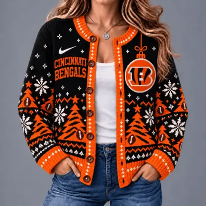 Cincinnati Bengals | Premium NFL Game Day Winter Wonderland Snowflake Cardigan TD