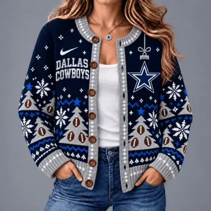 Dallas Cowboys | Premium NFL Game Day Winter Wonderland Snowflake Cardigan TD