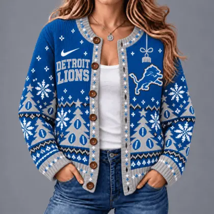 Detroit Lions | Premium NFL Game Day Winter Wonderland Snowflake Cardigan TD