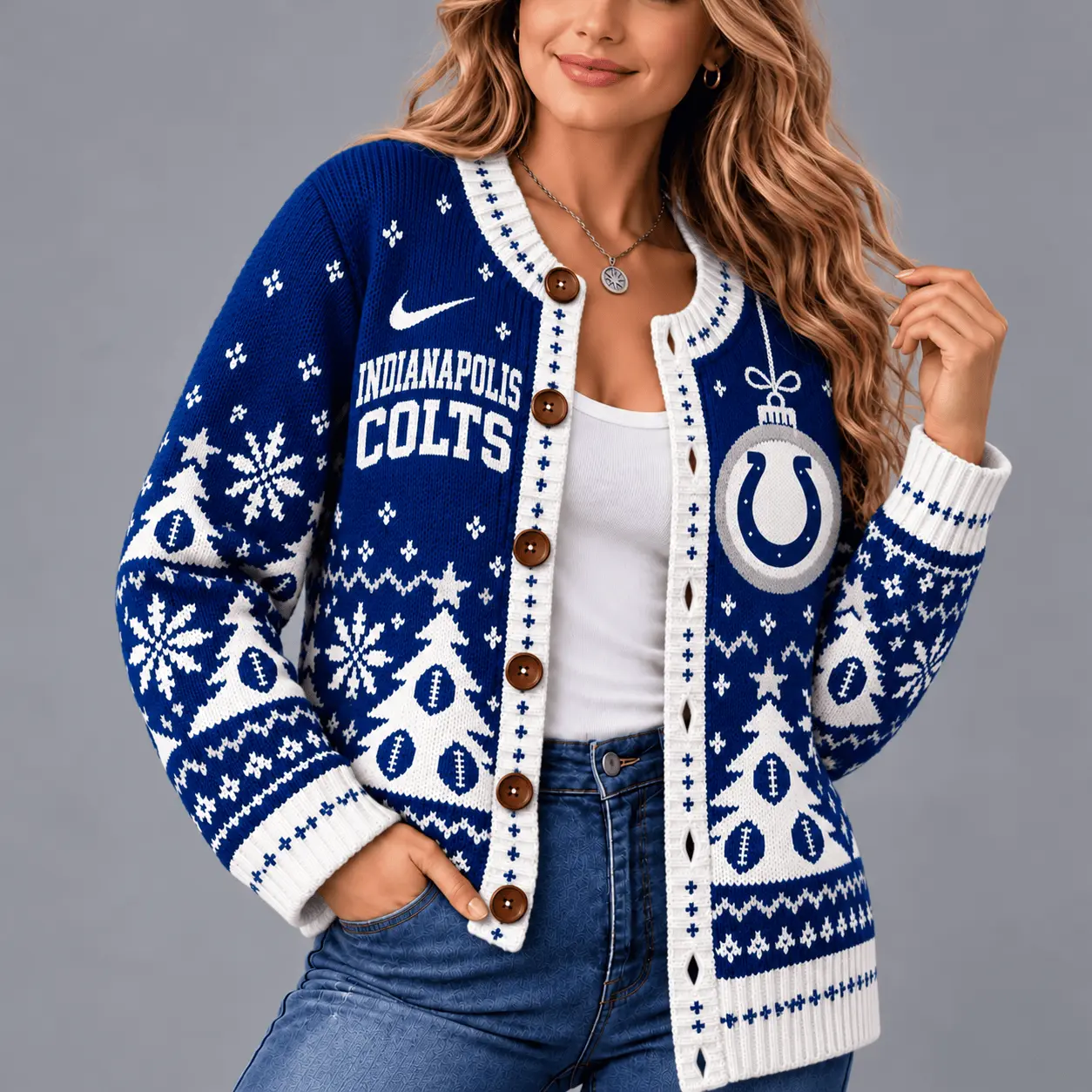 Indianapolis Colts | Premium NFL Game Day Winter Wonderland Snowflake Cardigan TD - Image 2