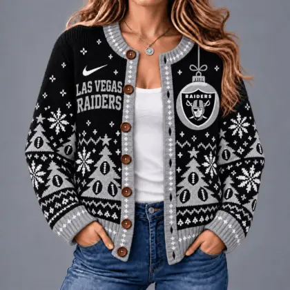 Las Vegas Raiders | Premium NFL Game Day Winter Wonderland Snowflake Cardigan TD