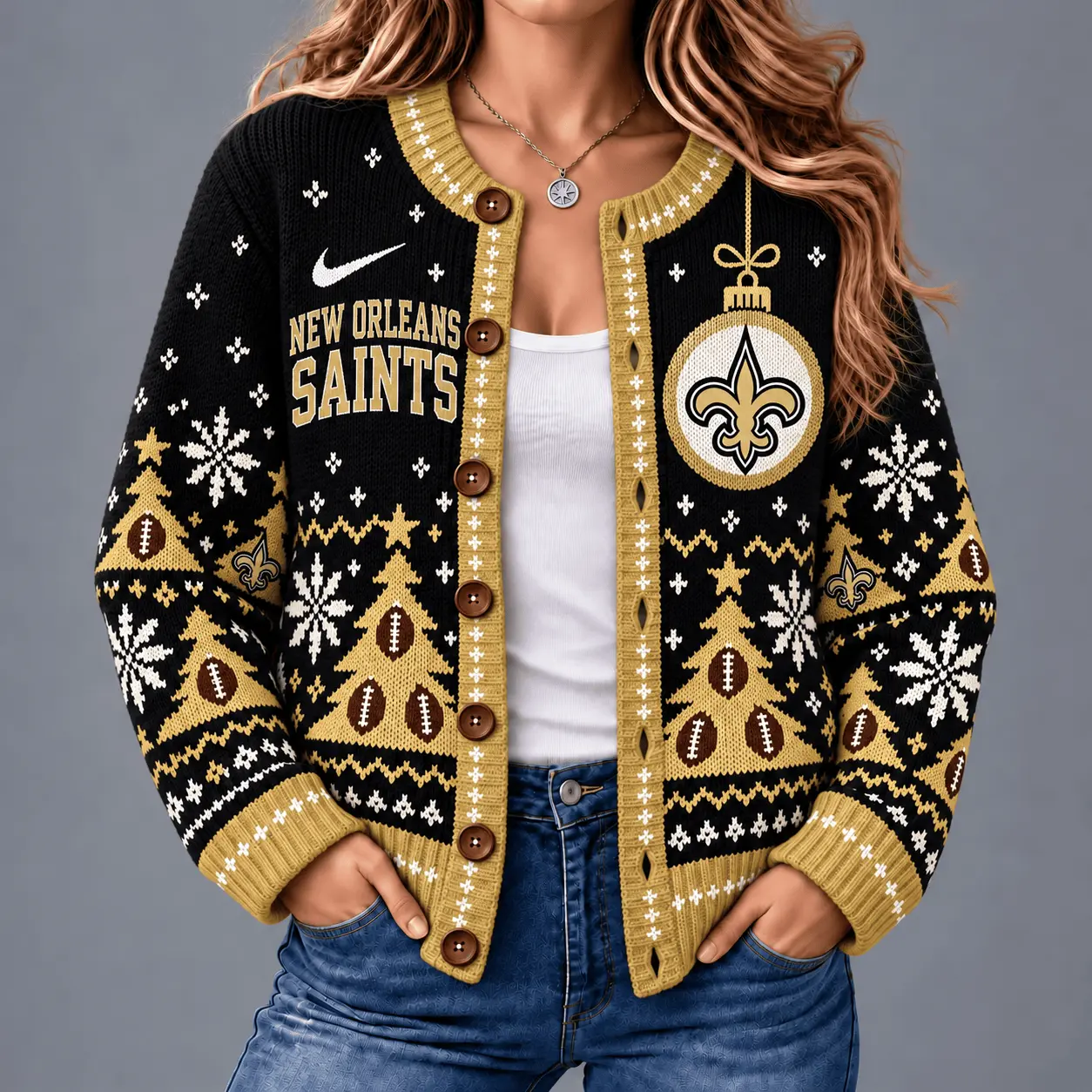 New Orleans Saints | Premium NFL Game Day Winter Wonderland Snowflake Cardigan TD