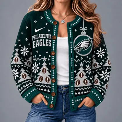 Philadelphia Eagles | Premium NFL Game Day Winter Wonderland Snowflake Cardigan TD