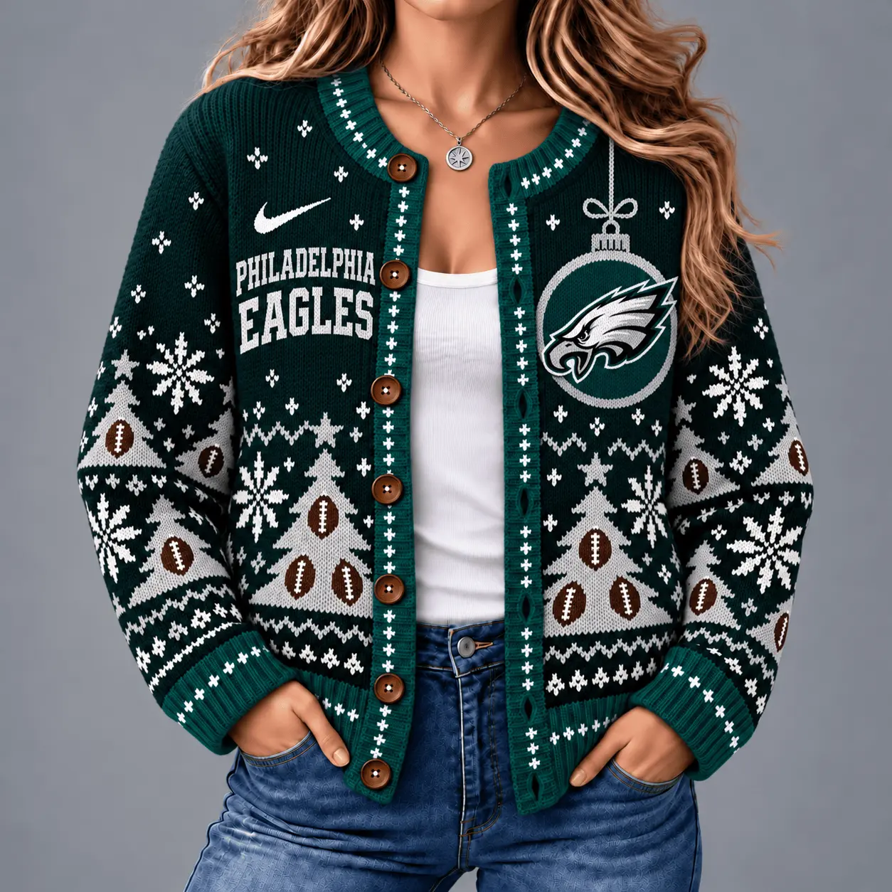 Philadelphia Eagles | Premium NFL Game Day Winter Wonderland Snowflake Cardigan TD