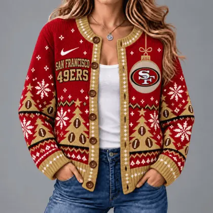 San Francisco 49ers | Premium NFL Game Day Winter Wonderland Snowflake Cardigan TD