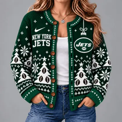 New York Jets | Premium NFL Game Day Winter Wonderland Snowflake Cardigan TD