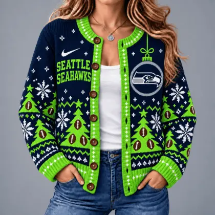 Seattle Seahawks | Premium NFL Game Day Winter Wonderland Snowflake Cardigan TD