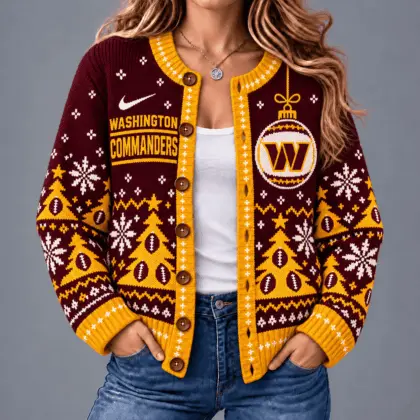 Washington Commanders | Premium NFL Game Day Winter Wonderland Snowflake Cardigan TD