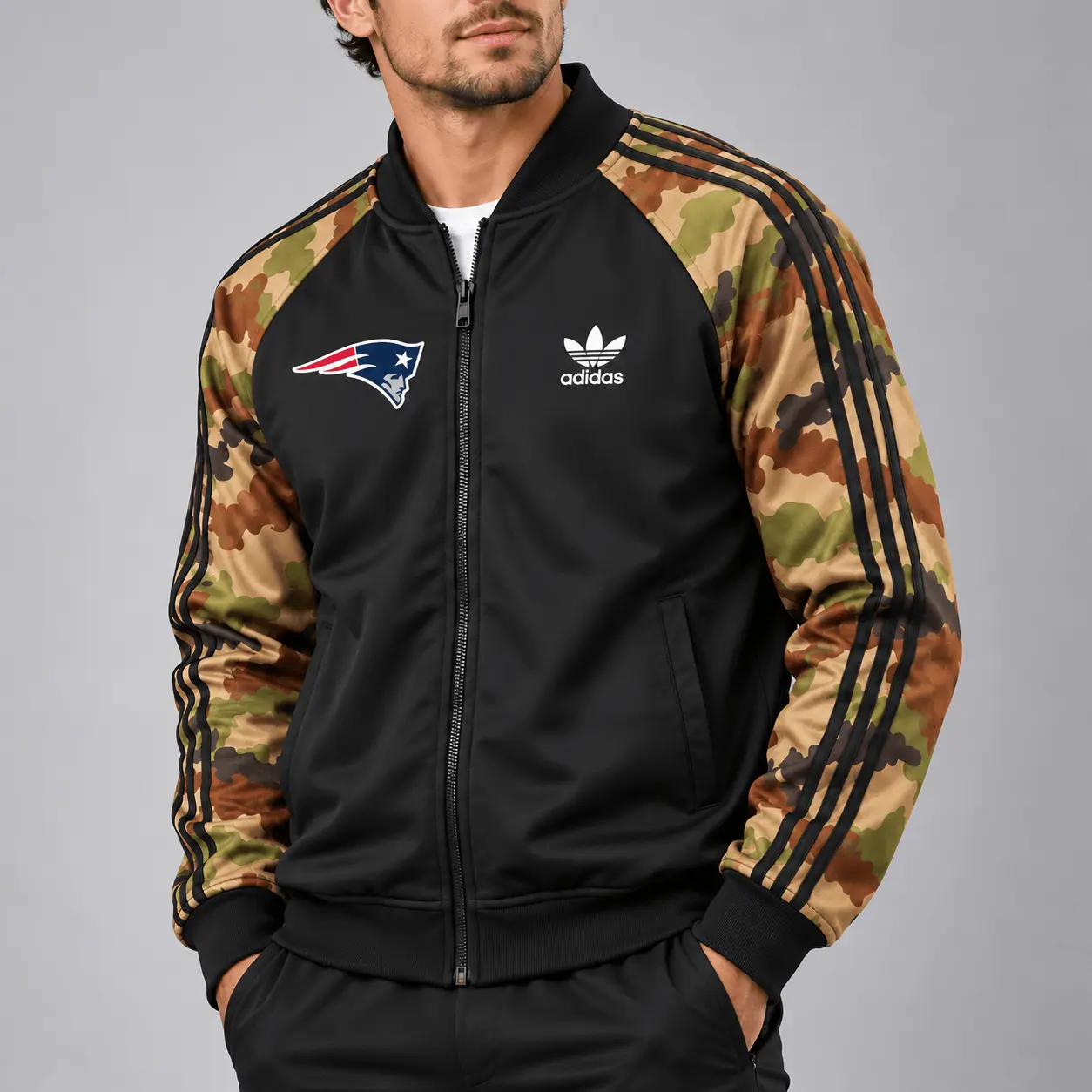 New England Patriots | Premium NFL Army Camo Baseball Jacket TD - Image 2