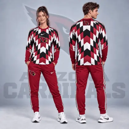 Arizona Cardinals | Premium NFL Diamond Chevron Geometric Print Long Sleeve Shirt & Striped Jogger Pants Set NDN