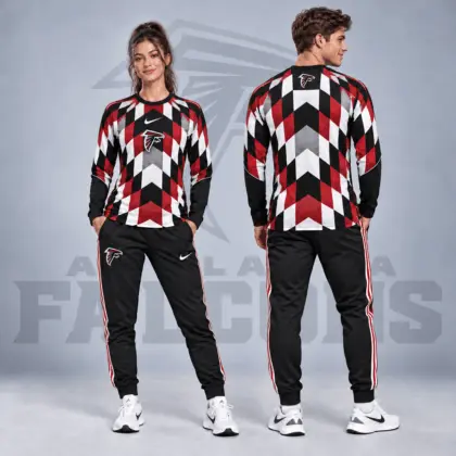 Atlanta Falcons | Premium NFL Diamond Chevron Geometric Print Long Sleeve Shirt & Striped Jogger Pants Set NDN