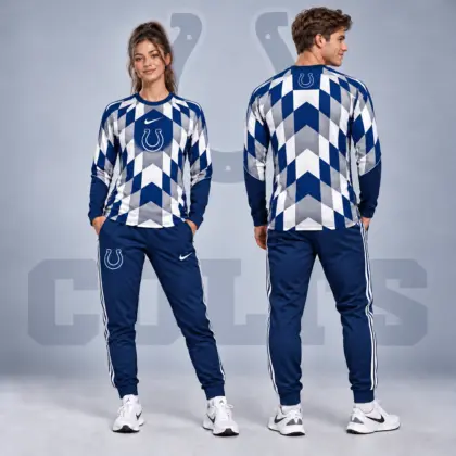 Indianapolis Colts | Premium NFL Diamond Chevron Geometric Print Long Sleeve Shirt & Striped Jogger Pants Set NDN