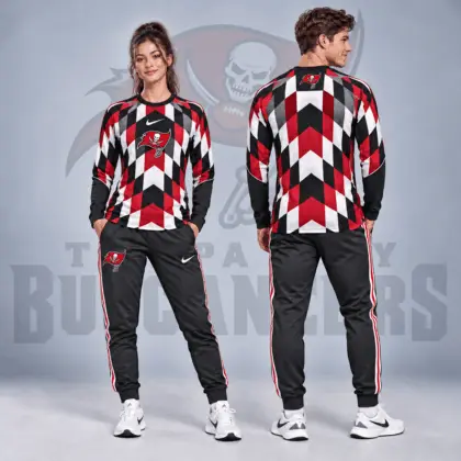 Tampa Bay Buccaneers | Premium NFL Diamond Chevron Geometric Print Long Sleeve Shirt & Striped Jogger Pants Set NDN
