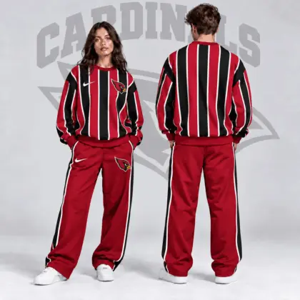 Arizona Cardinals | Premium NFL Retro Vertical Pinstripe Crewneck Sweatshirt & Wide Leg Track Pants Set NDN