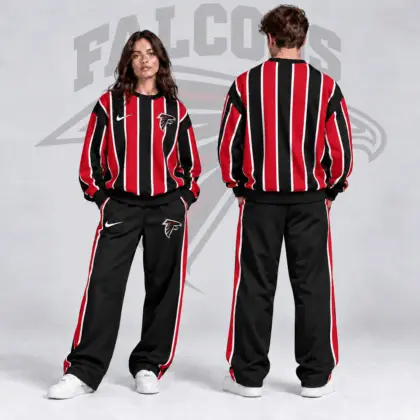 Atlanta Falcons | Premium NFL Retro Vertical Pinstripe Crewneck Sweatshirt & Wide Leg Track Pants Set NDN
