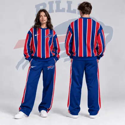 Buffalo Bills | Premium NFL Retro Vertical Pinstripe Crewneck Sweatshirt & Wide Leg Track Pants Set NDN