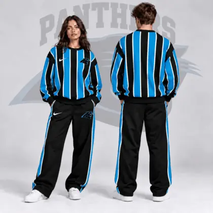 Carolina Panthers | Premium NFL Retro Vertical Pinstripe Crewneck Sweatshirt & Wide Leg Track Pants Set NDN