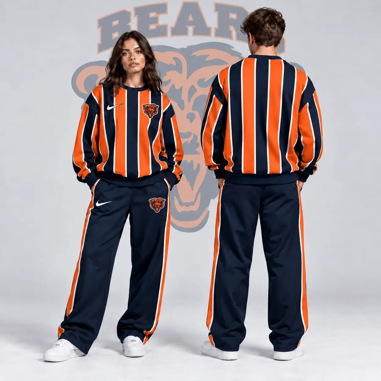 Chicago Bears | Premium NFL Retro Vertical Pinstripe Crewneck Sweatshirt & Wide Leg Track Pants Set NDN