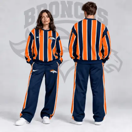 Denver Broncos | Premium NFL Retro Vertical Pinstripe Crewneck Sweatshirt & Wide Leg Track Pants Set NDN