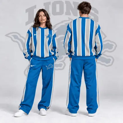 Detroit Lions | Premium NFL Retro Vertical Pinstripe Crewneck Sweatshirt & Wide Leg Track Pants Set NDN