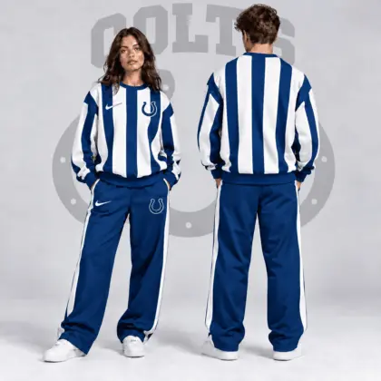 Indianapolis Colts | Premium NFL Retro Vertical Pinstripe Crewneck Sweatshirt & Wide Leg Track Pants Set NDN