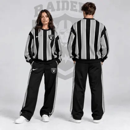 Las Vegas Raiders | Premium NFL Retro Vertical Pinstripe Crewneck Sweatshirt & Wide Leg Track Pants Set NDN