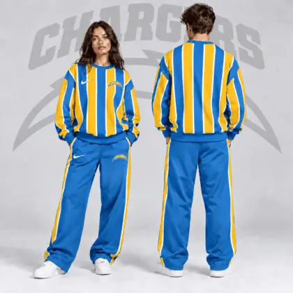 Los Angeles Chargers | Premium NFL Retro Vertical Pinstripe Crewneck Sweatshirt & Wide Leg Track Pants Set NDN