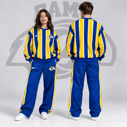 Los Angeles Rams | Premium NFL Retro Vertical Pinstripe Crewneck Sweatshirt & Wide Leg Track Pants Set NDN