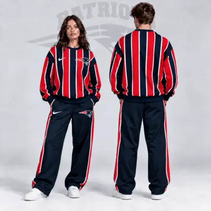New England Patriots | Premium NFL Retro Vertical Pinstripe Crewneck Sweatshirt & Wide Leg Track Pants Set NDN